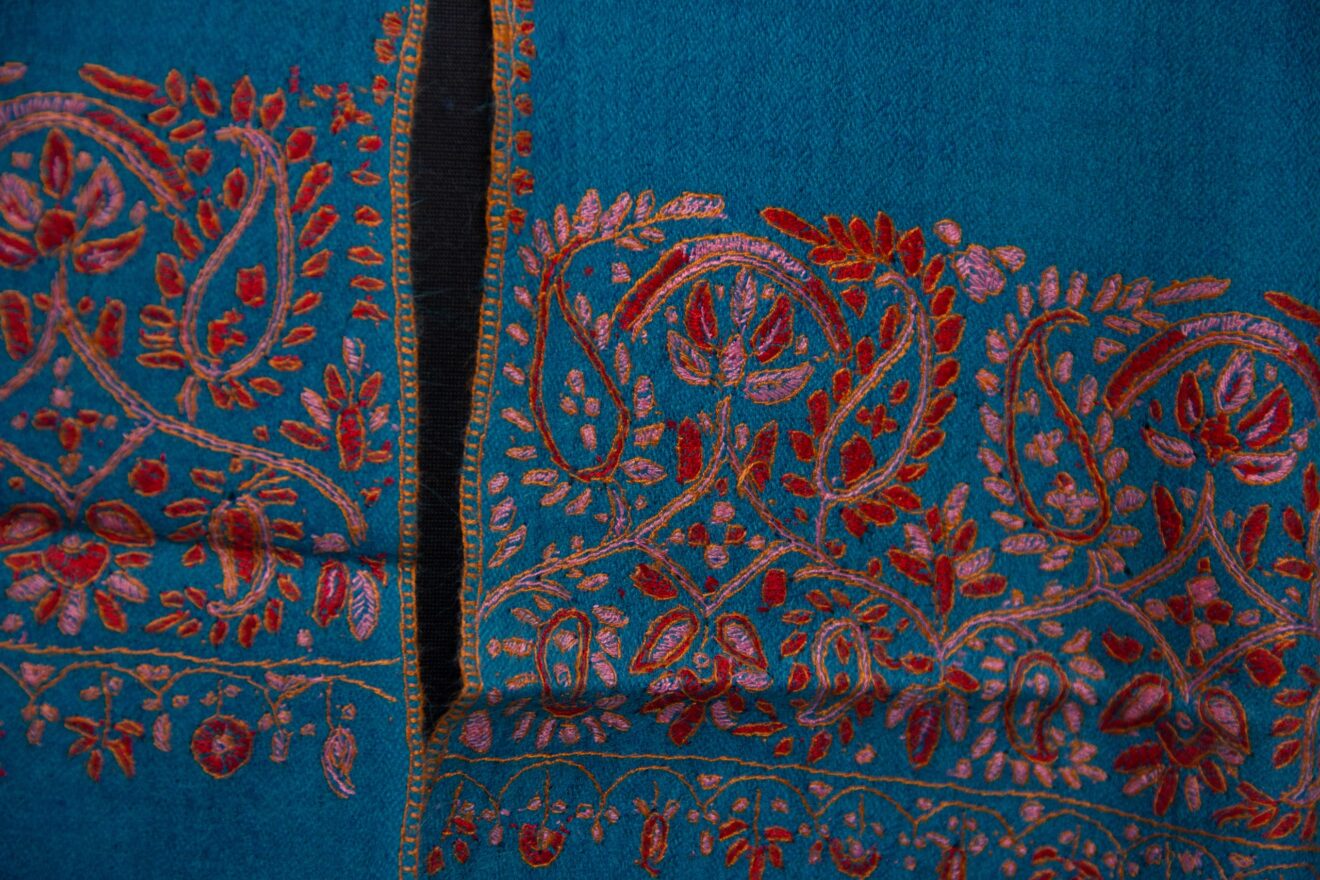 Blue Badami Pashmina Intricate Sozni Work Stole - Image 3