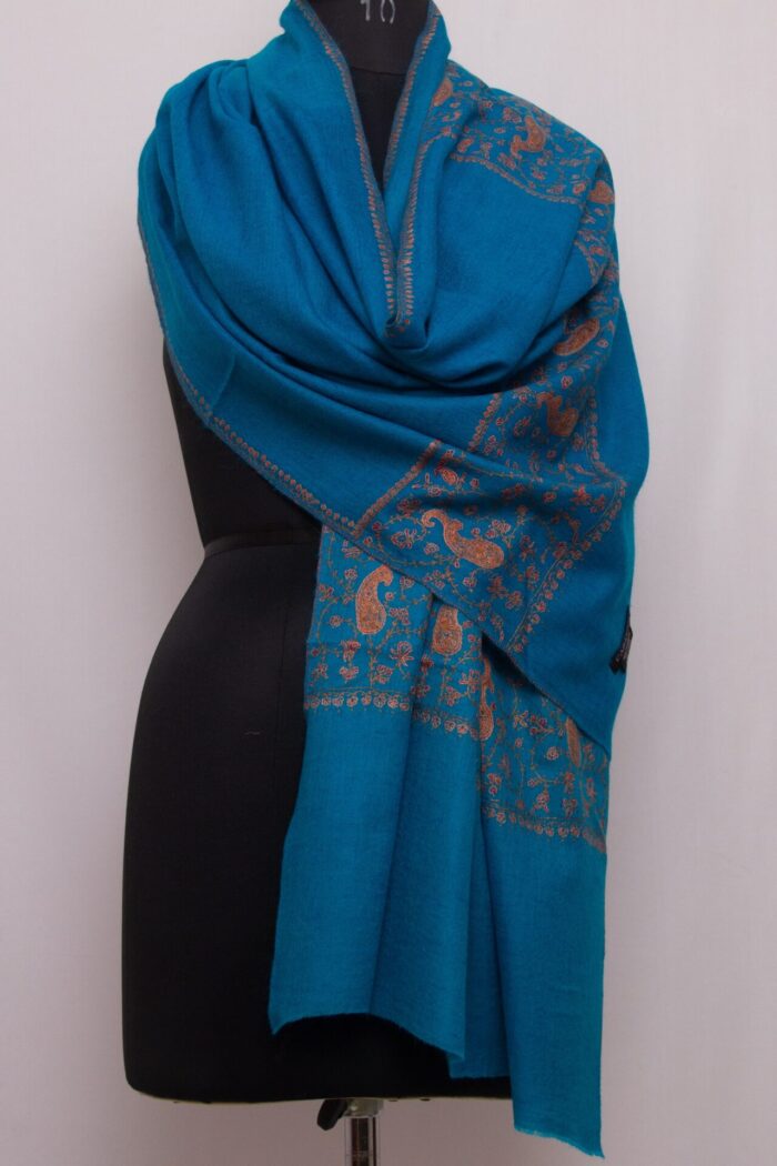 Blue Pashmina Intricate Sozni Work Stole