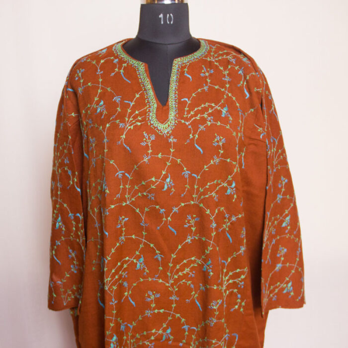 Brown Jali Hand Sozni 56 Count Pheran