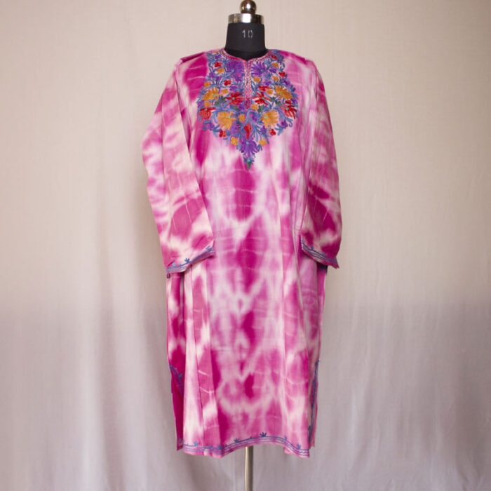 Pink Posh Tie-Dye Cashmilon Aari Pheran - Image 2