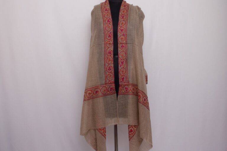 Dark Beige Pashmina Intricate Sozni Work Stole - Image 3