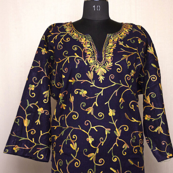Dark Blue Aari Jali Cashmilon Pheran