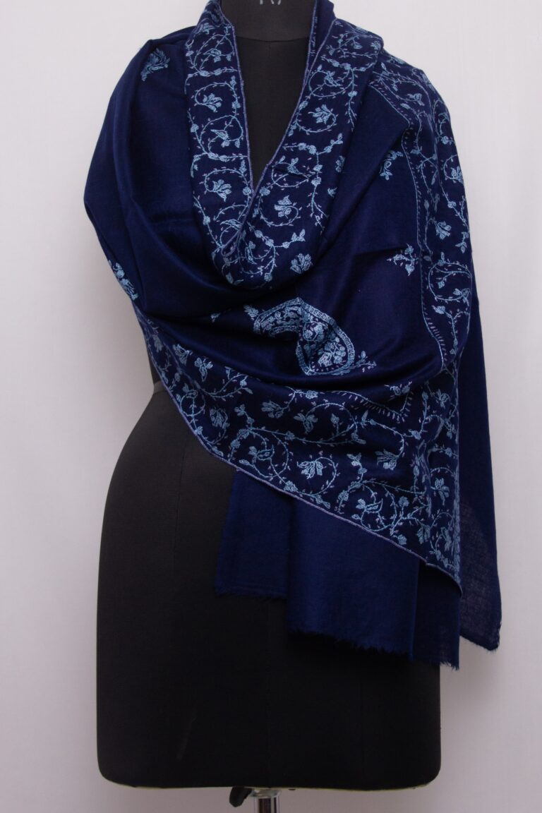 Dark Blue Pashmina Intricate Sozni Work Stole