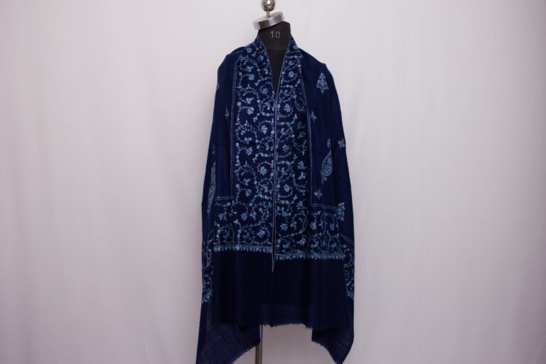 Dark Blue Pashmina Intricate Sozni Work Stole - Image 2