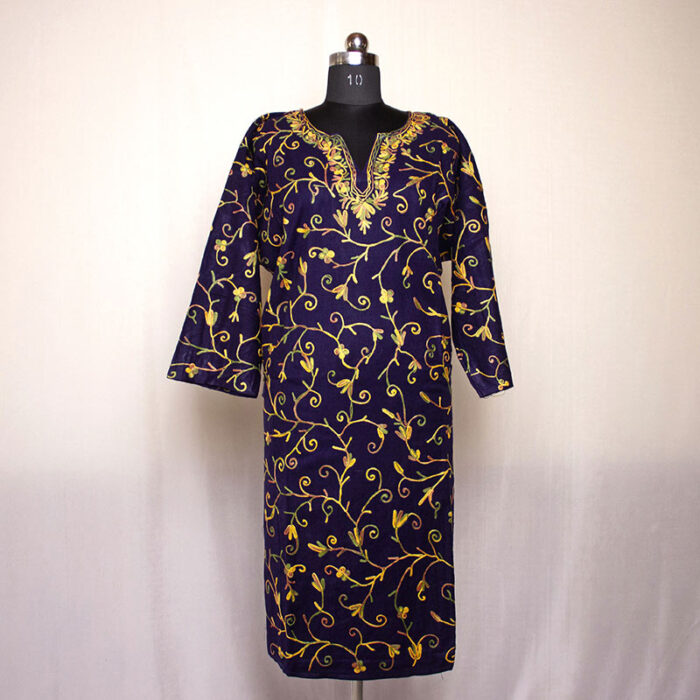 Dark Blue Aari Jali Cashmilon Pheran - Image 2