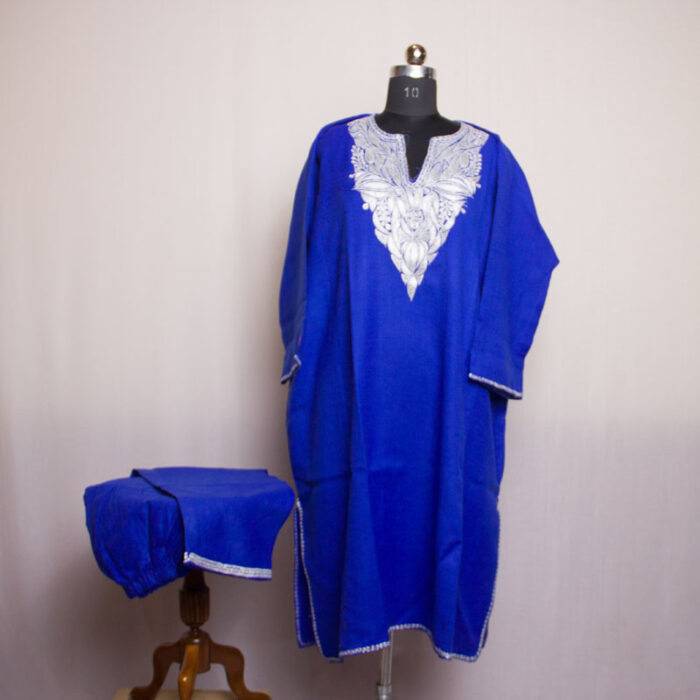 Dark Blue Raffal Tilla Pheran Set with Pant
