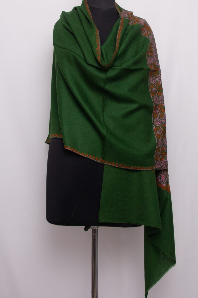 Dark Green Pashmina Intricate Sozni Work Stole