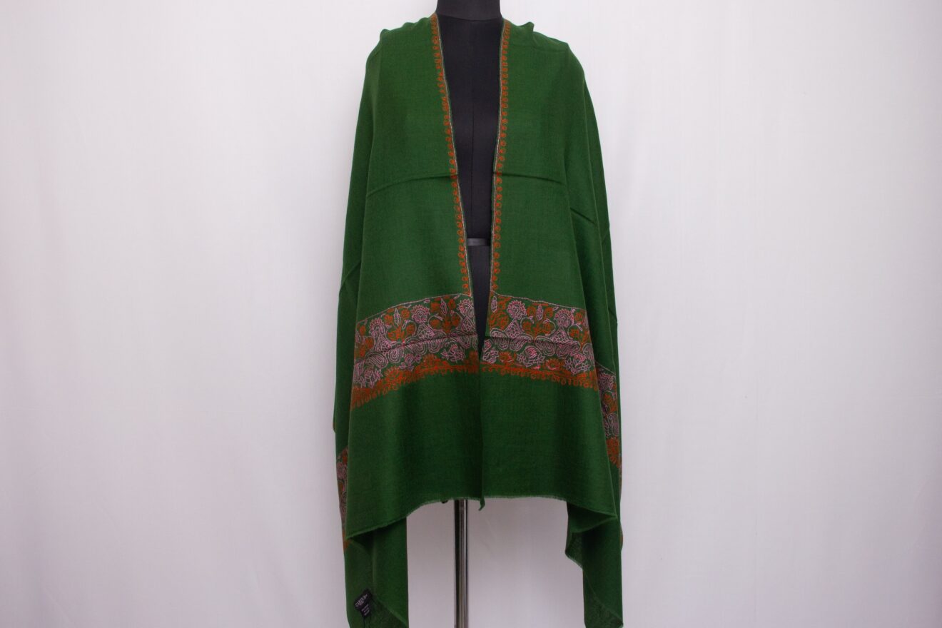 Dark Green Pashmina Intricate Sozni Work Stole - Image 2