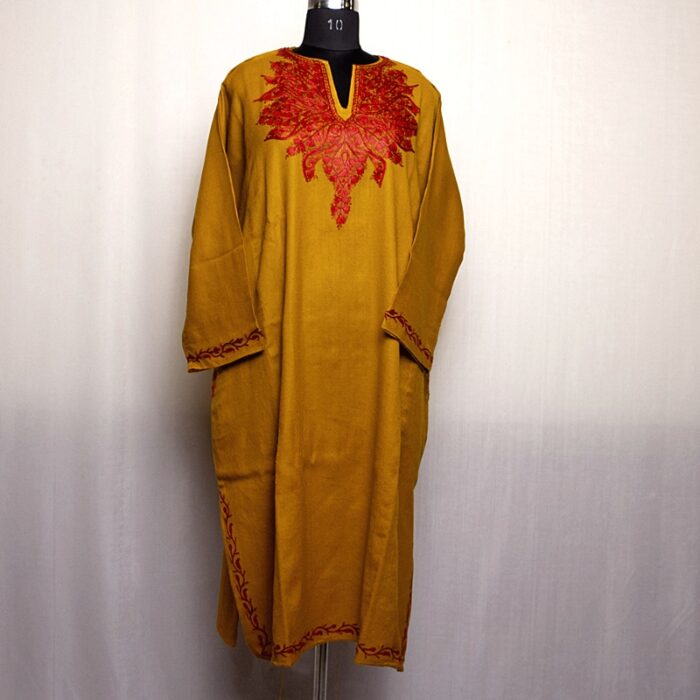 Mustard Raffal Hand Aari Pheran - Image 2