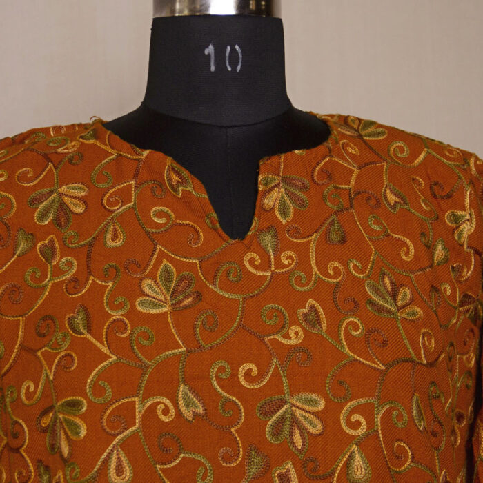 Dark Mustard Aari Jali Cashmilon Pheran - Image 3