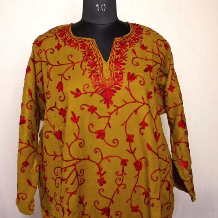 Dark Mustard Aari Jali Cashmilon Pheran