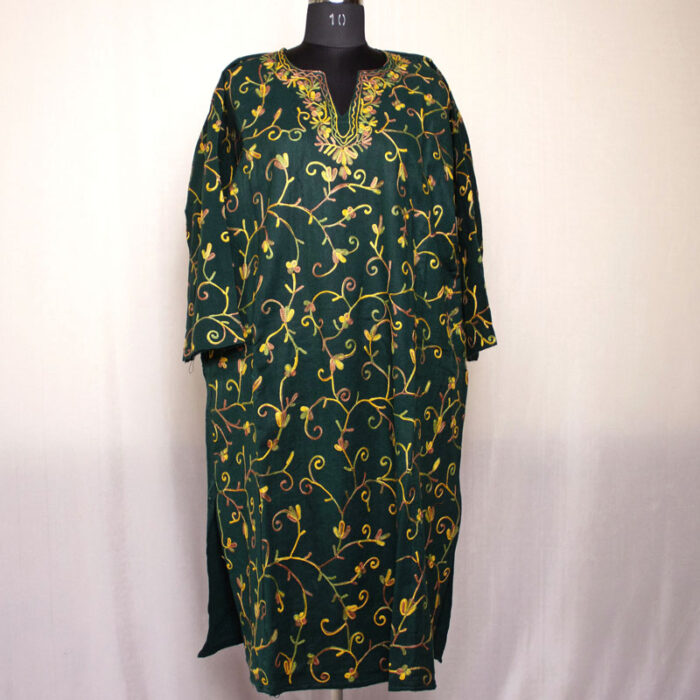 Dark Green Latest Aari Jali Cashmilon Pheran - Image 2