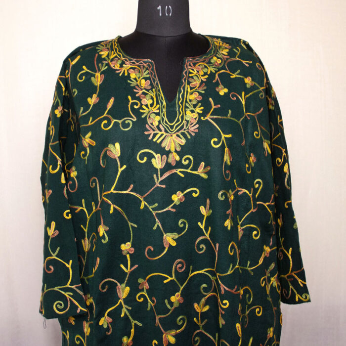 Dark Green Latest Aari Jali Cashmilon Pheran