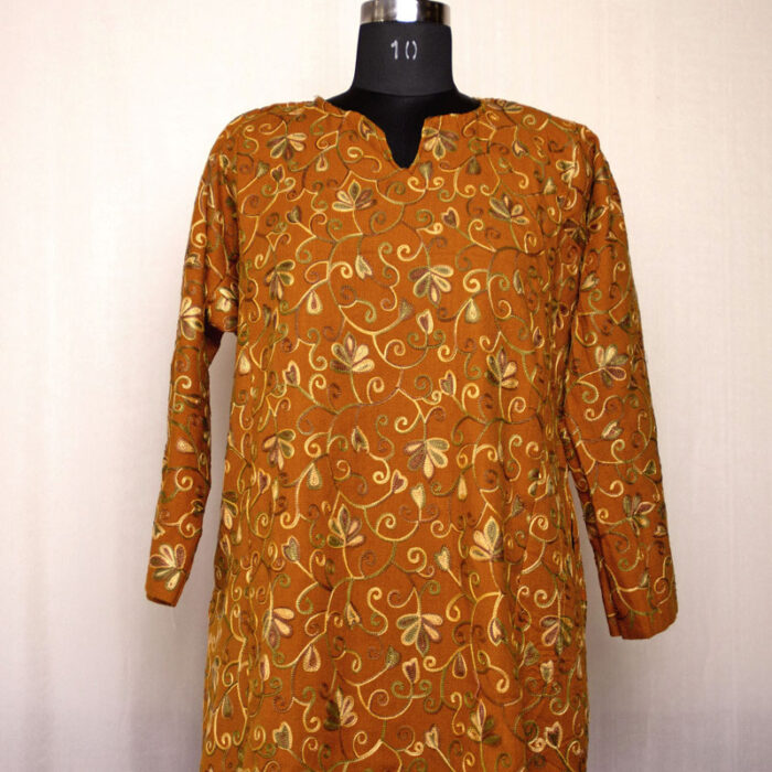 Dark Mustard Aari Jali Cashmilon Pheran