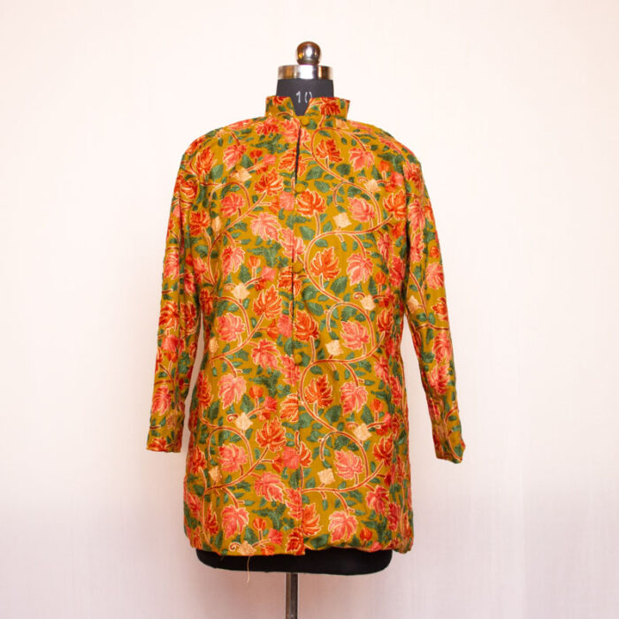 Mustard Chinari Heavy Aari Cashmilon Short Jacket