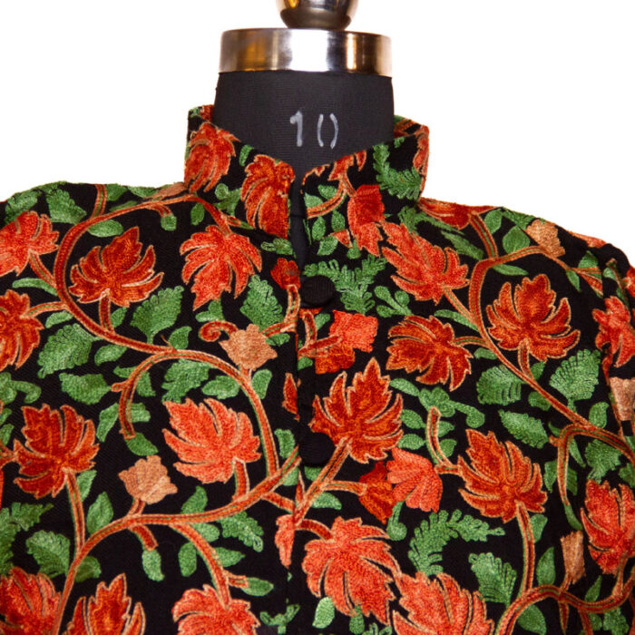 Black Chinari Heavy Aari Cashmilon Long Jacket - Image 2