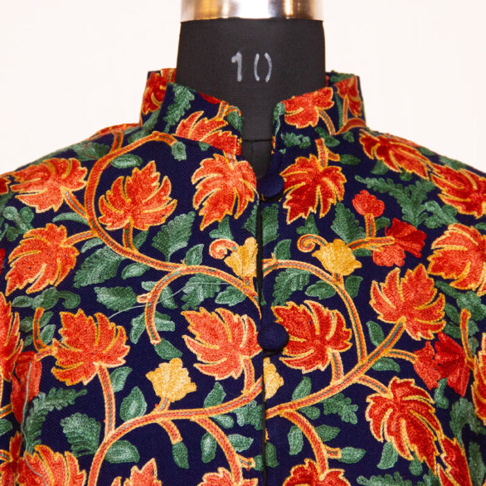 Dark Blue Chinari Heavy Aari Cashmilon Long Jacket - Image 2