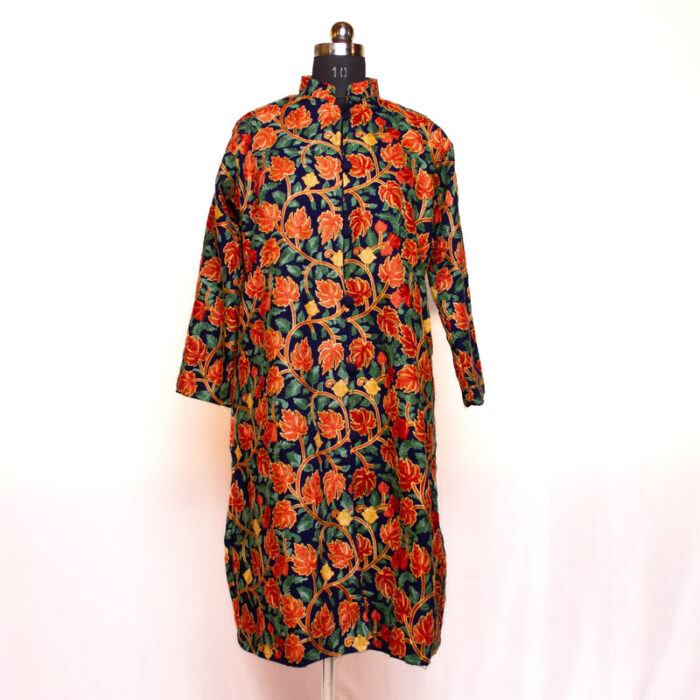 Dark Blue Chinari Heavy Aari Cashmilon Long Jacket