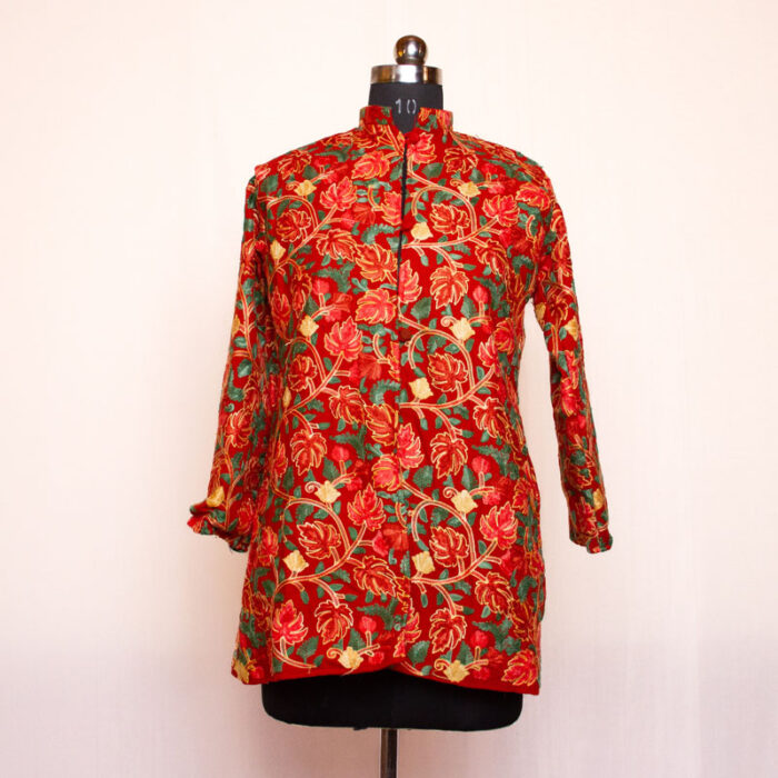 Maroon Chinari Heavy Aari Cashmilon Short Jacket