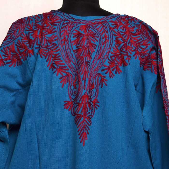 Blue Cashmilon Pheran with Front back Aari Work - Image 3
