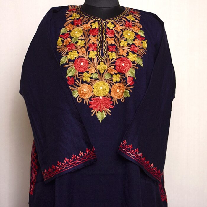 Dark Blue Cashmilon Phiren with Beautiful Aari