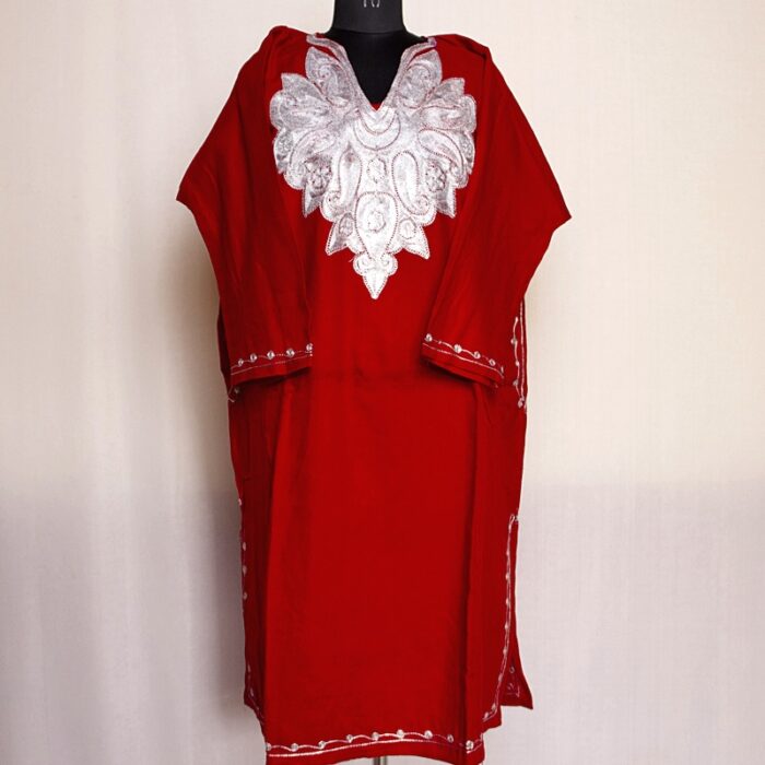 Red Bobnal Zari Cashmilon Pheran - Image 2