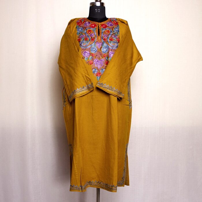 Mustard New Cashmilon Pheran with Aari Work - Image 2