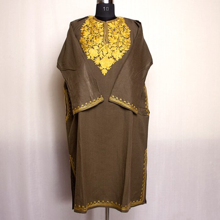 Brown Cashmilon Pheran with Aari Work - Image 2