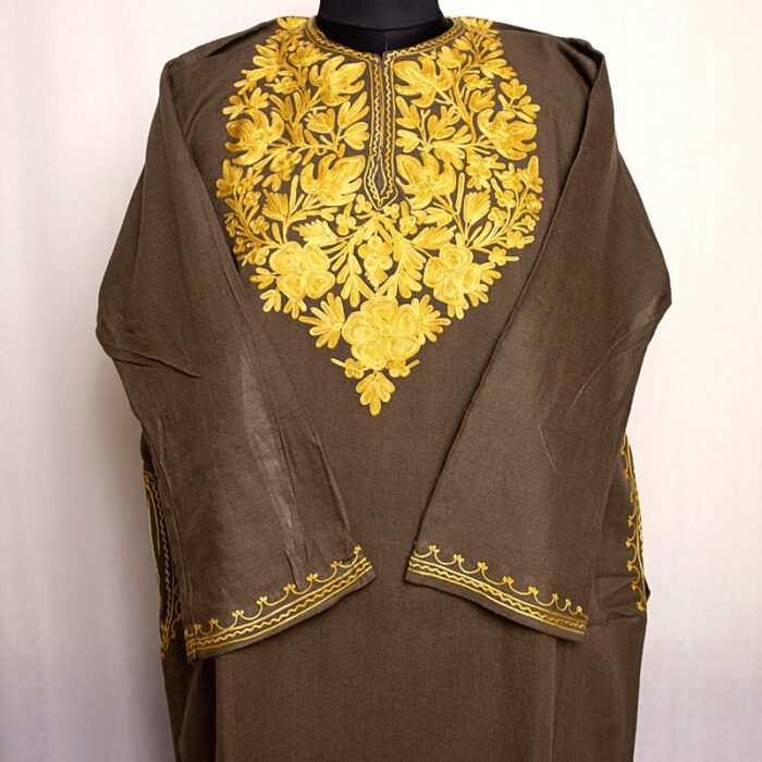 Brown Cashmilon Pheran with Aari Work