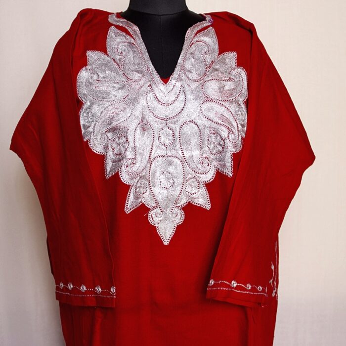Red Bobnal Zari Cashmilon Pheran