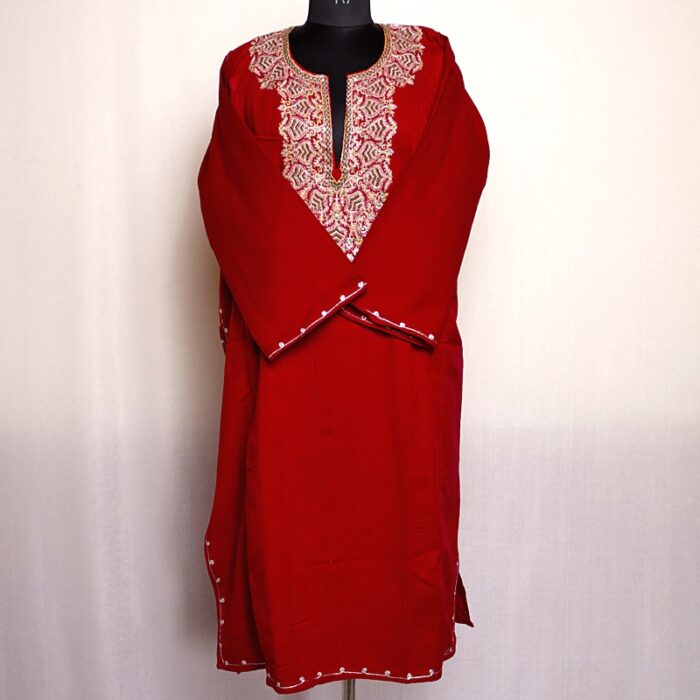 Red Zari Cashmilon Pheran - Image 2