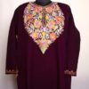 Wine Floral Cashmilon Pheran with Aari Work