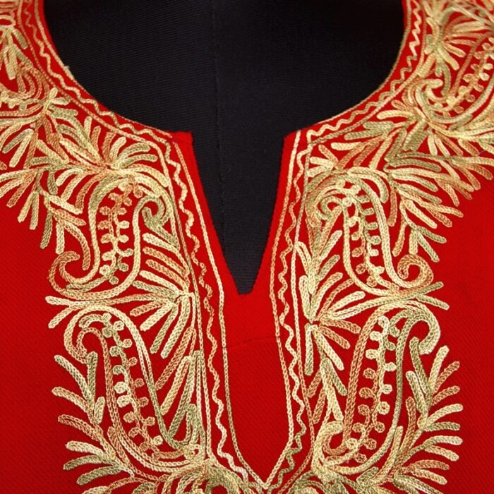 Red Cashmilon Pheran with Border Aari Work - Image 3