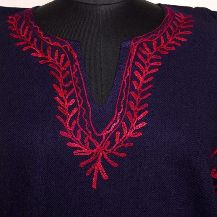 Dark Blue Cashmilon Pheran with Sidepanel Aari Work - Image 4