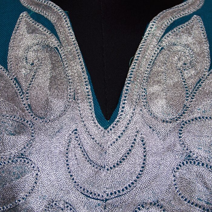 Dark Green Bobnal Zari Cashmilon Pheran - Image 3