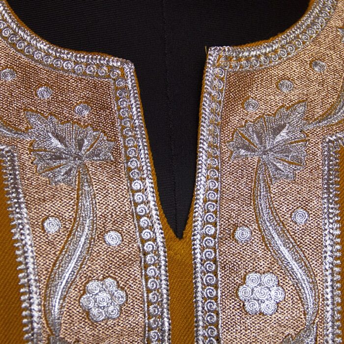 Mustard Fine Zari Cashmilon Pheran - Image 3