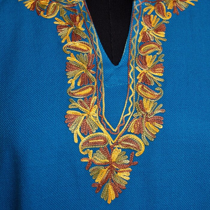 Blue Cashmilon Sidepanel Pheran with Fine Aari - Image 4