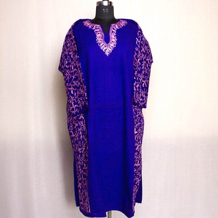 Blue Cashmilon III Sidepanel Pheran with Fine Aari - Image 2