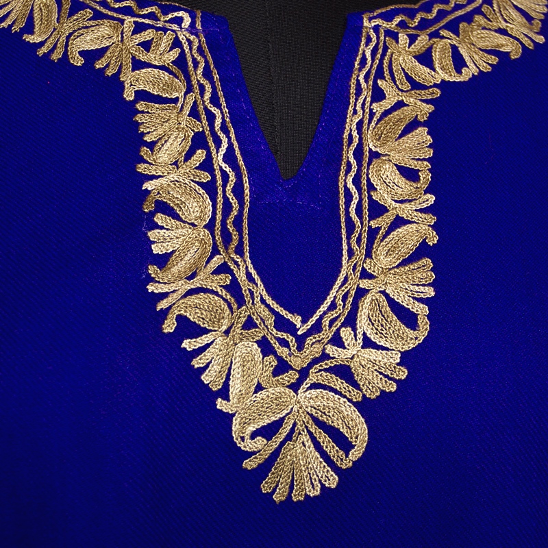 Dark Blue Cashmilon Sidepanel Pheran with Exquisite Aari - Image 2