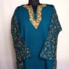 Teal Green Cashmilon Sidepanel Pheran with Neat Aari