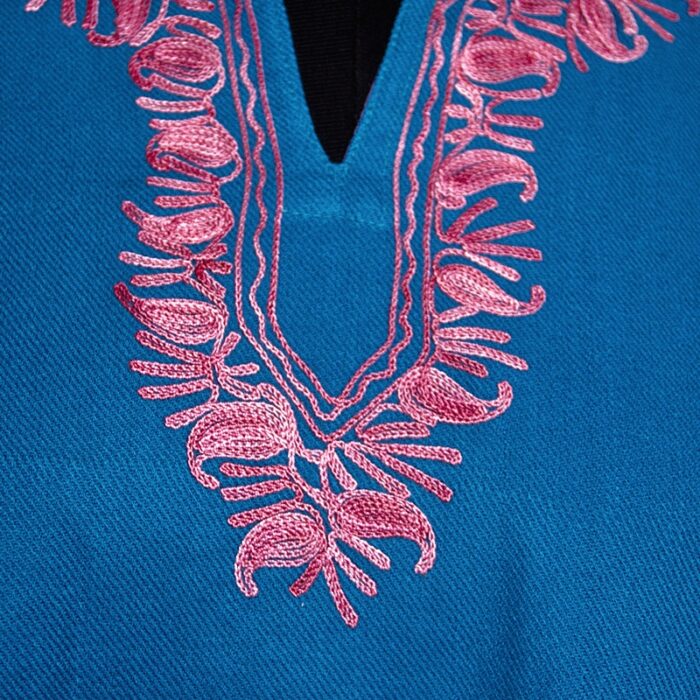 Blue Cashmilon Sidepanel Pheran with Pink Aari - Image 3