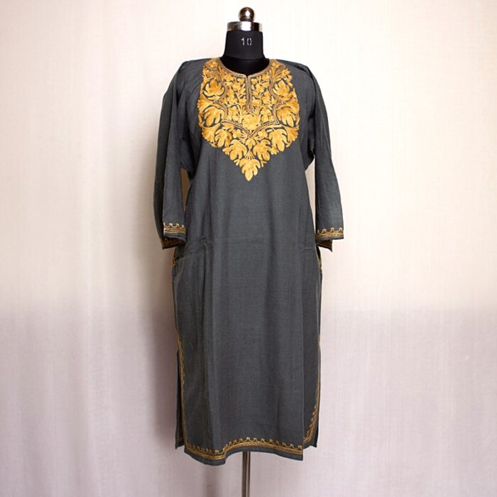 Grey Chinari Cashmilon Pheran with Aari - Image 2