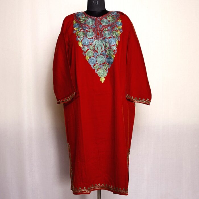 Maroon New Cashmilon Pheran with Aari Work - Image 2