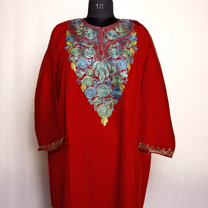 Maroon New Cashmilon Pheran with Aari Work