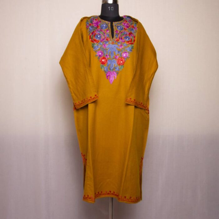 Mustard Cashmilon Aari Pheran - Image 2