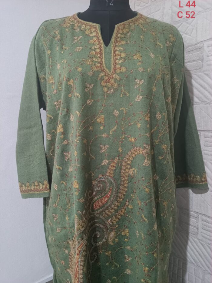 Light Green All Over Hand Sozni Pure Raffal Pheran