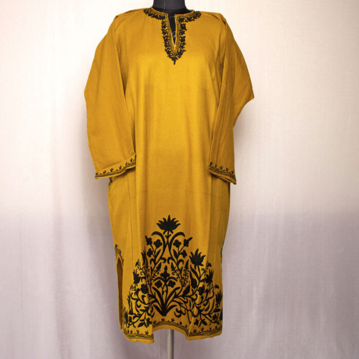 Light Mustard Shahi Daman Aari Cashmilon Pheran