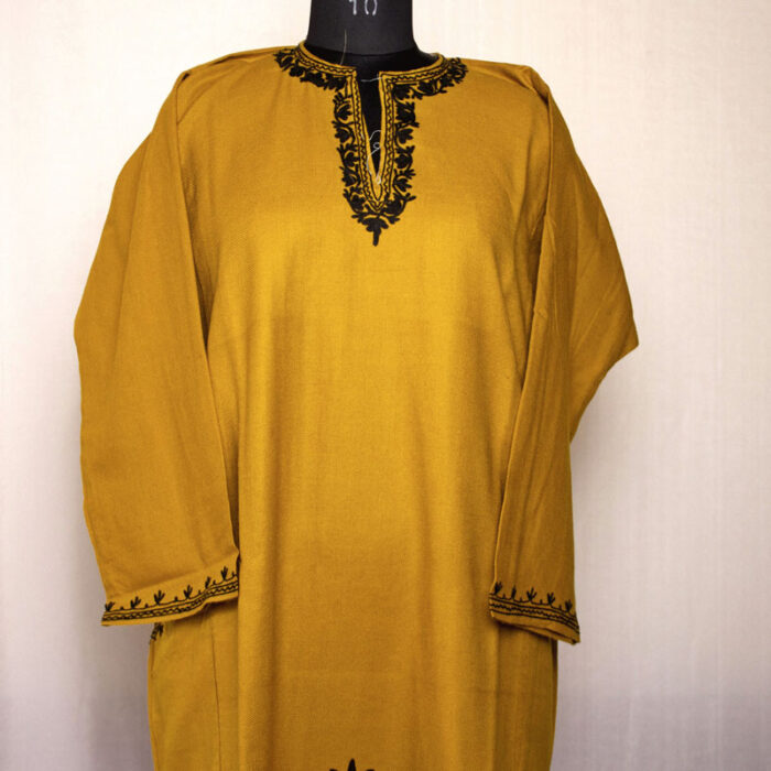 Light Mustard Shahi Daman Aari Cashmilon Pheran - Image 4