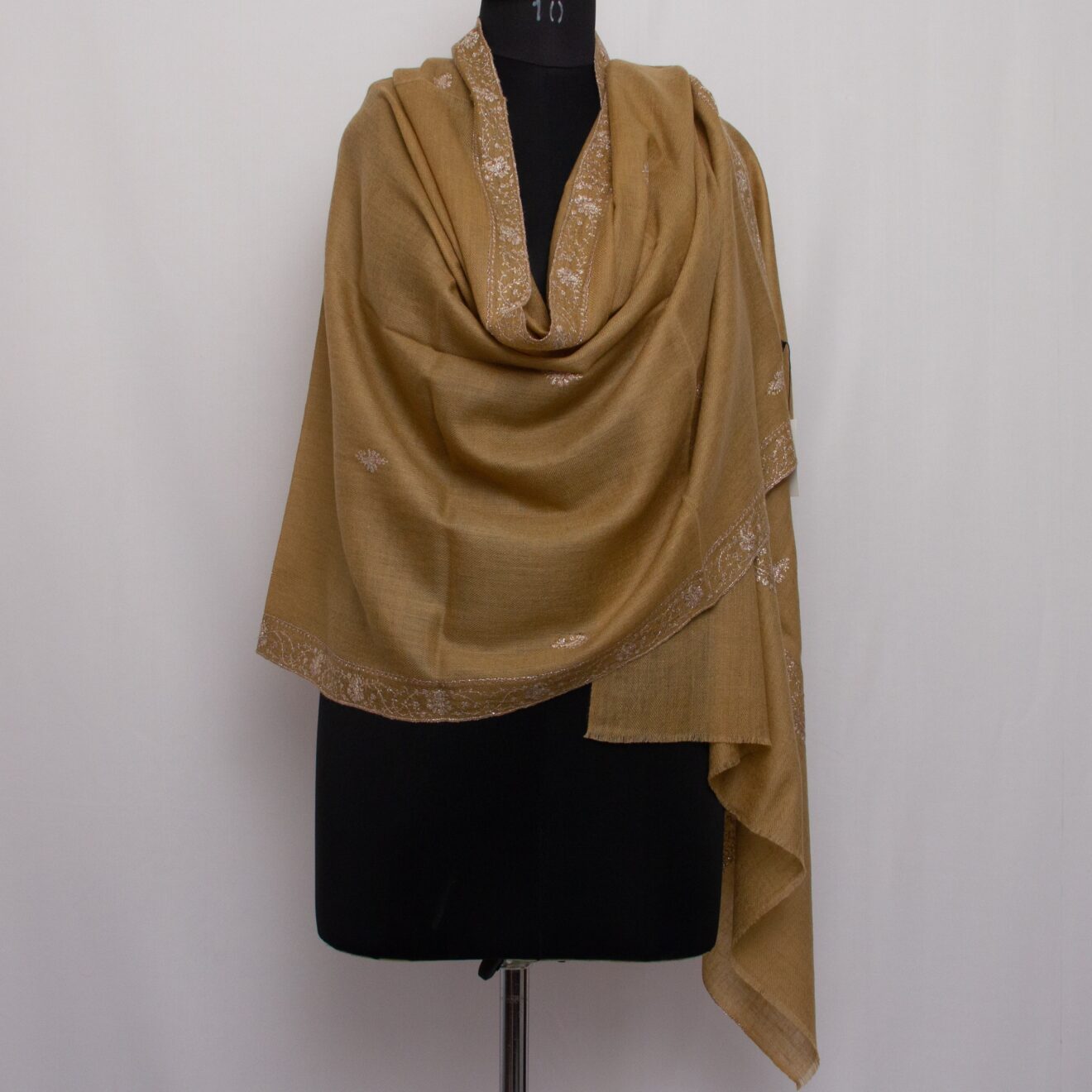 Light Peach Pashmina Intricate Sozni Work Stole
