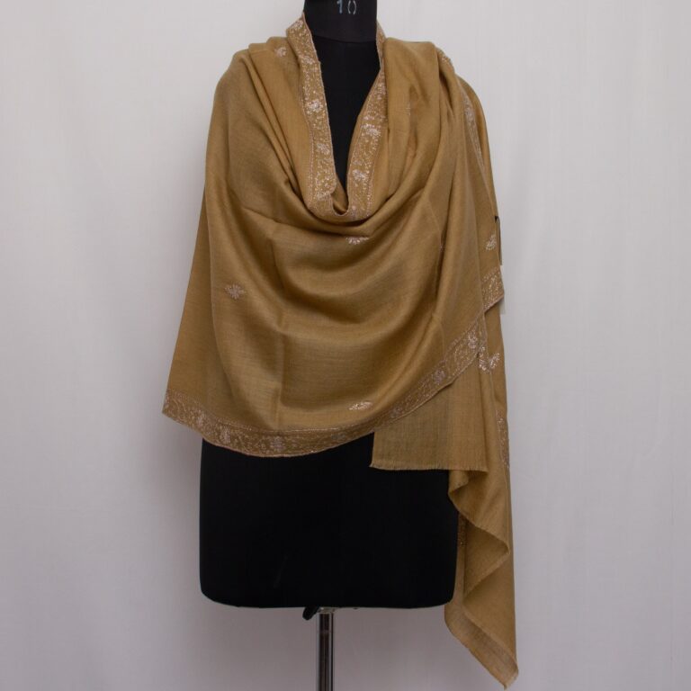 Light Peach Pashmina Intricate Sozni Work Stole